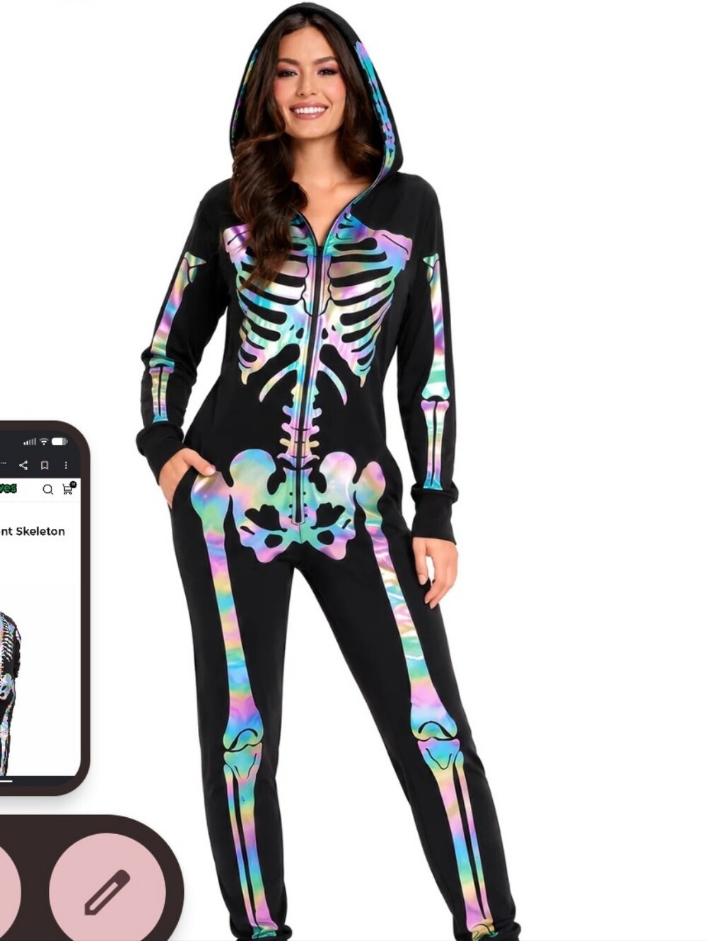 Tipsy Elves NWT Womans Iridescent Skeleton Costume Loungewear Jumpsuit Size XL